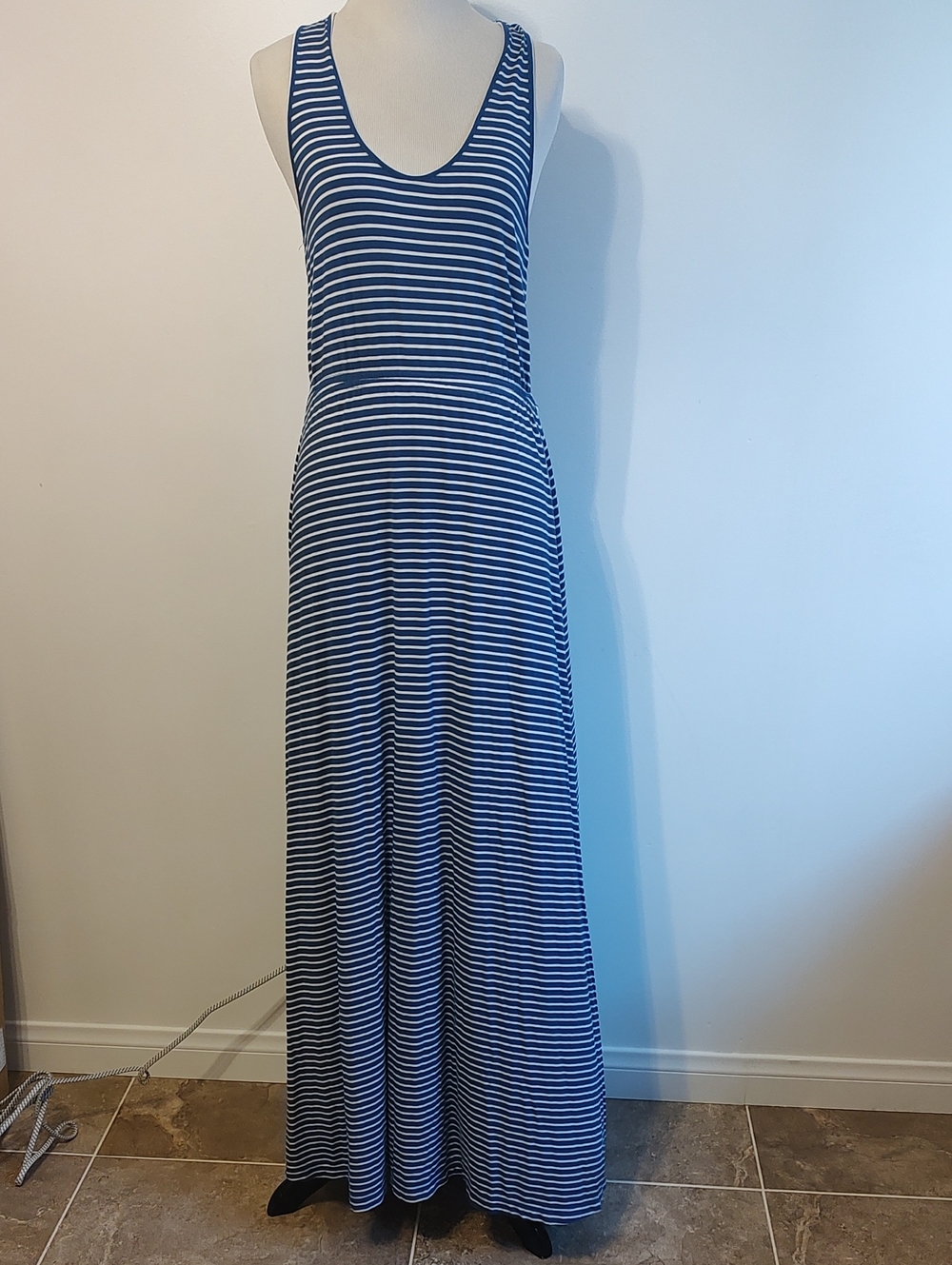 J. Crew Blue And White Racerback Maxi Sleeveless Dress